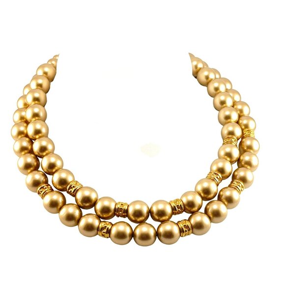 Vintage Carolee Double Strand Golden Chunky Necklace - Picture 4 of 7
